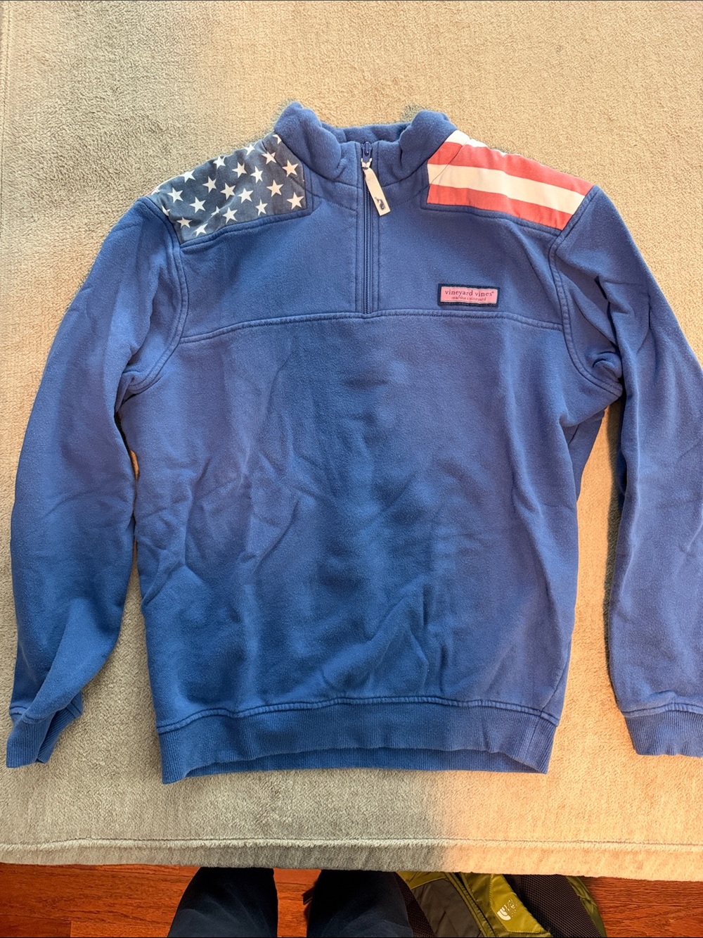 Vineyard Vines Navy Blue Quarter-Zip with Stars & Stripes Shoulders